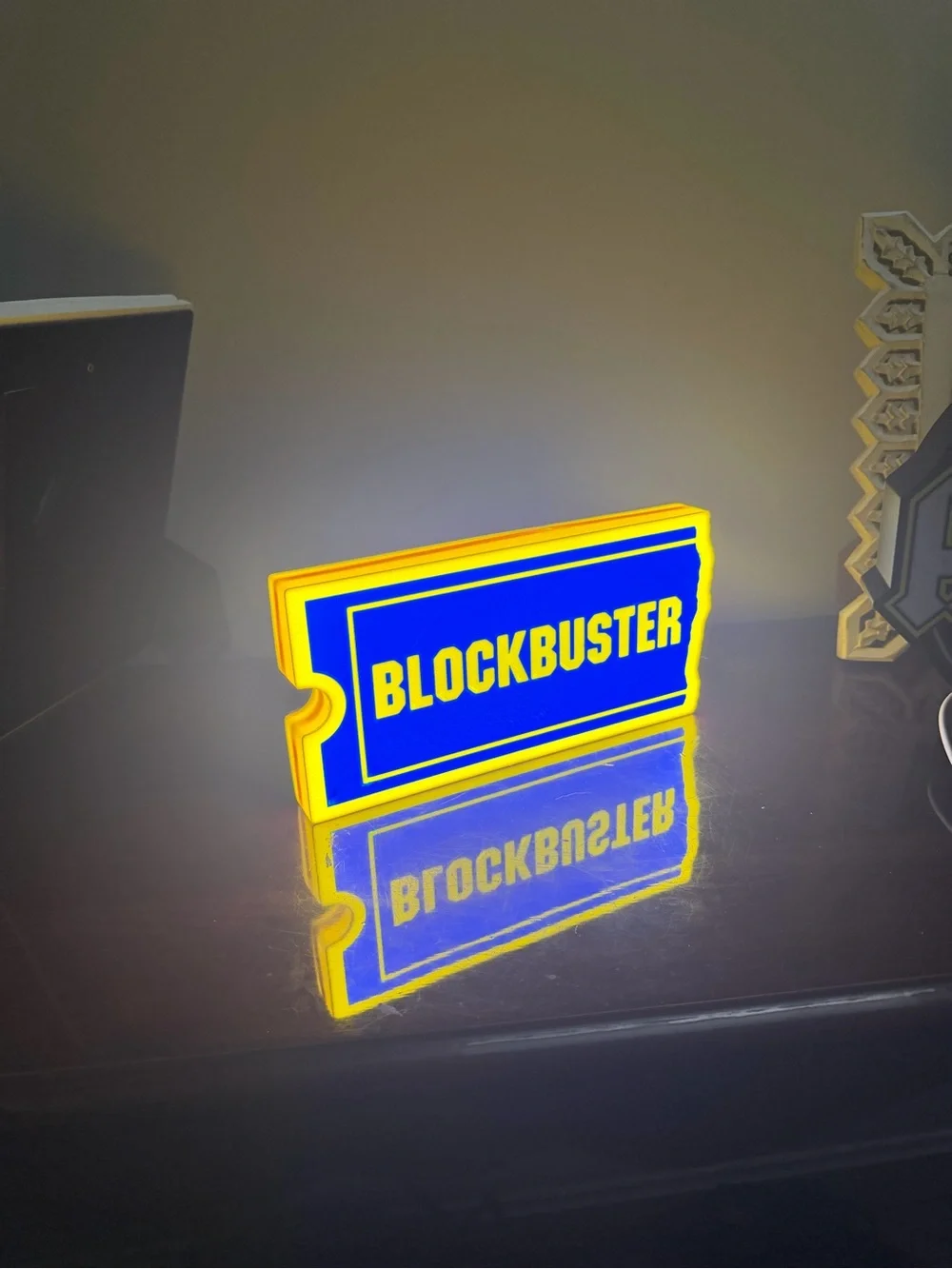 Blockbuster Logo Light — Blue and Yellow Retro Sign